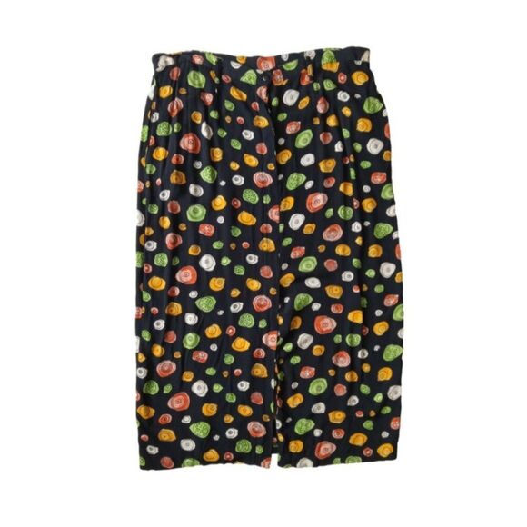 Mosaic Dresses & Skirts - Vintage Mosaic Woman Black & Multicolor Fruit Print Plus Size Midi Length Skirt